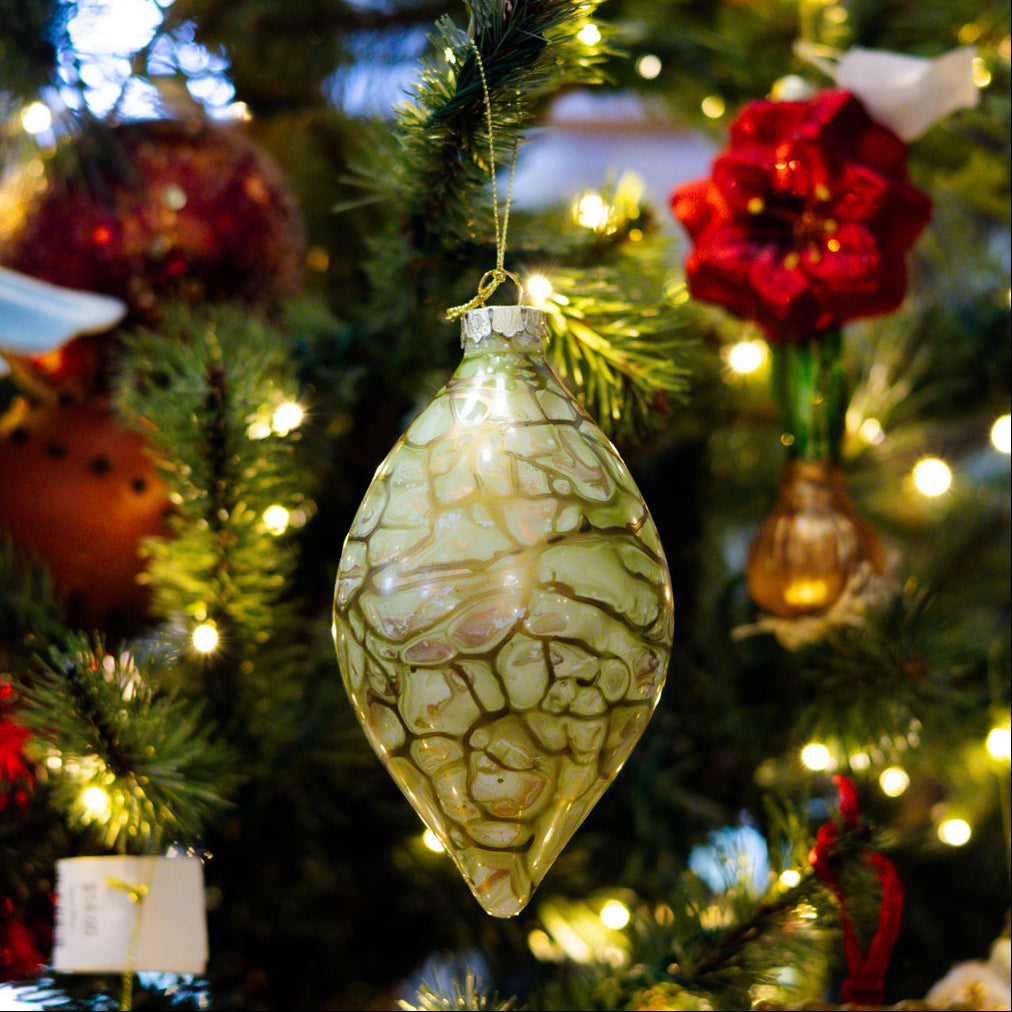 Green Glass Marbled Finial Ornament