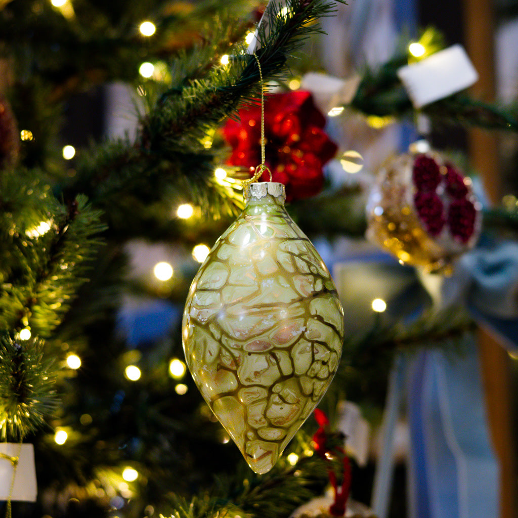 Green Glass Marbled Finial Ornament