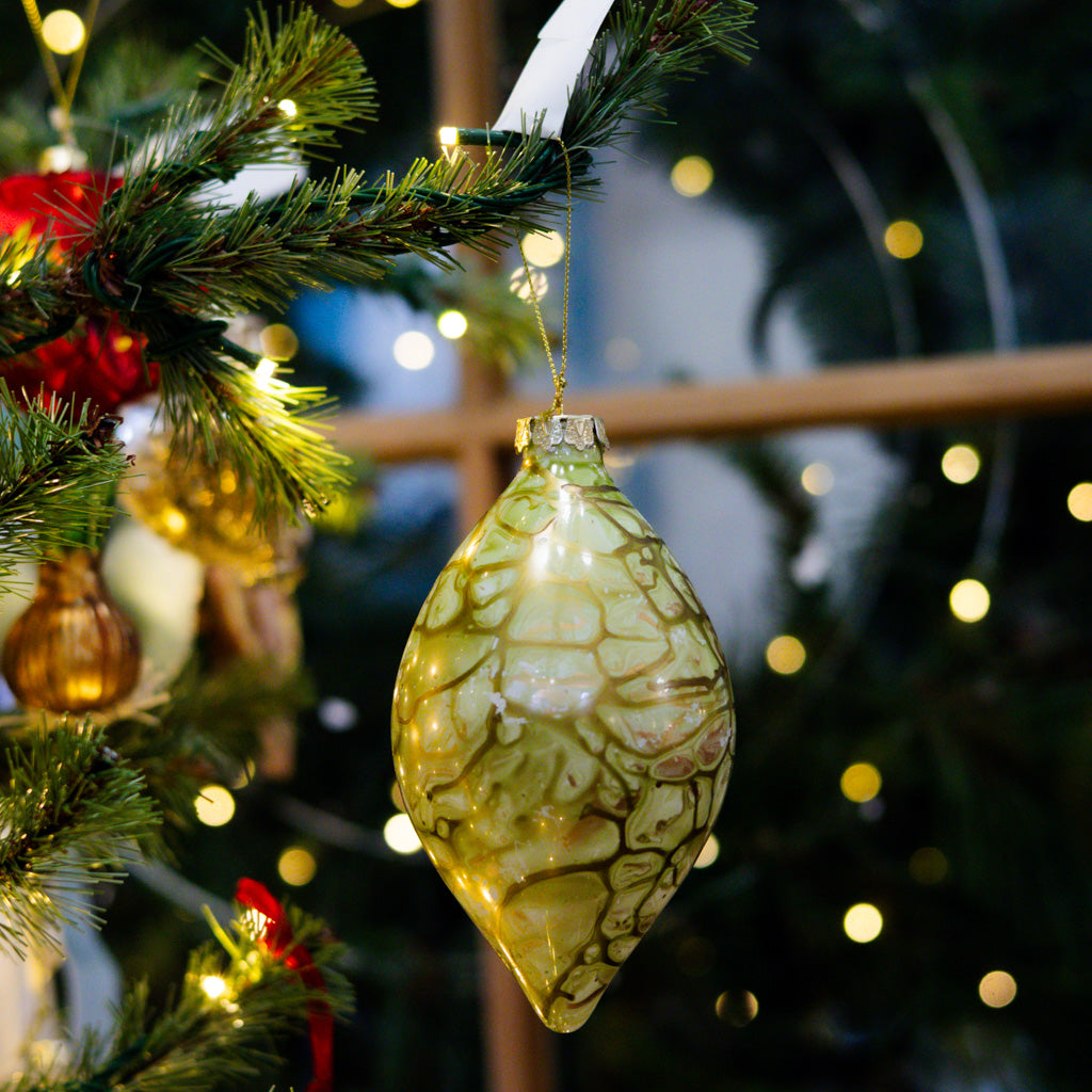 Green Glass Marbled Finial Ornament