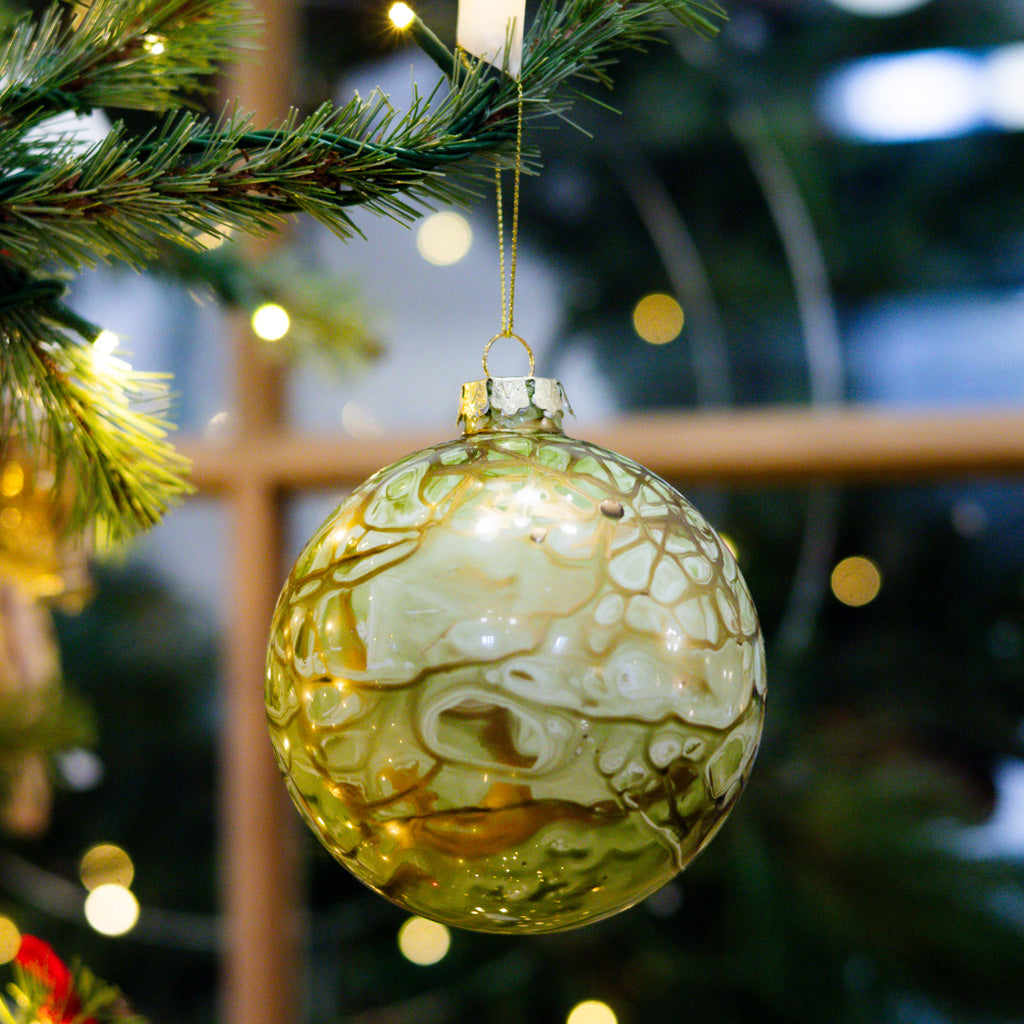 Green Glass Marbled Ball Ornament