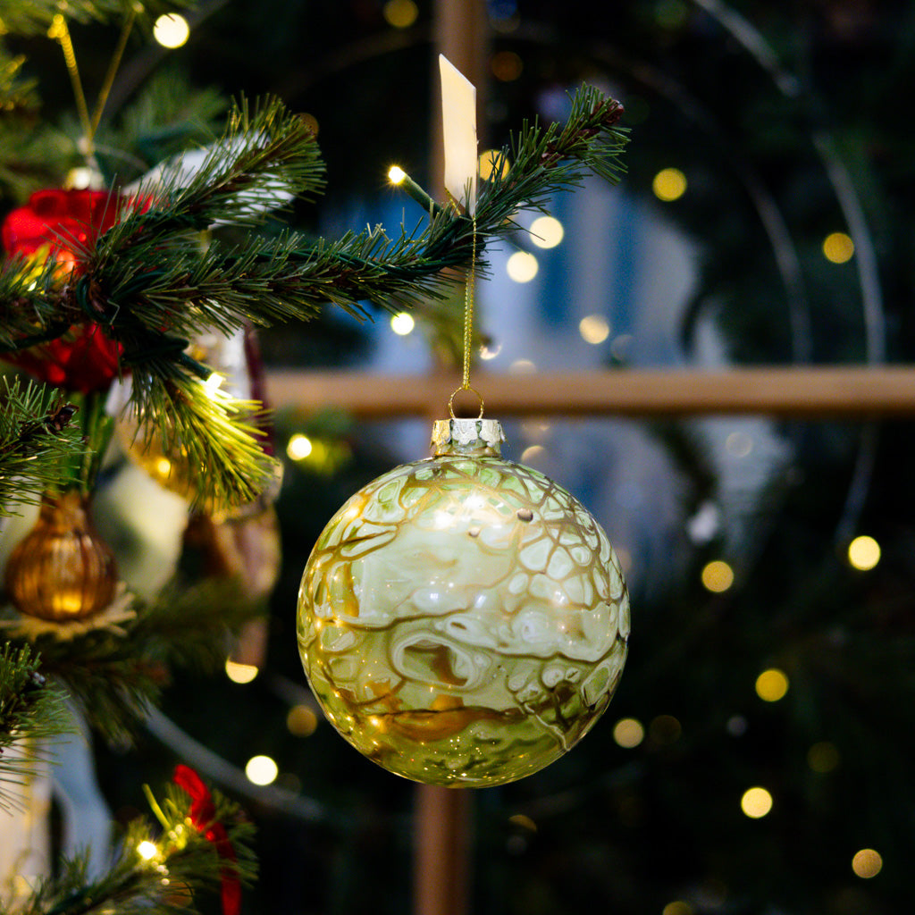 Green Glass Marbled Ball Ornament