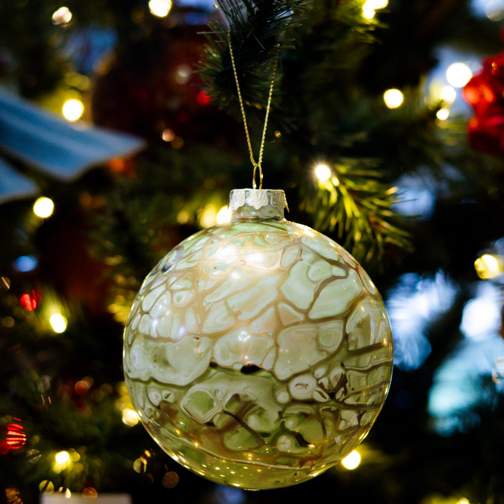 Green Glass Marbled Ball Ornament