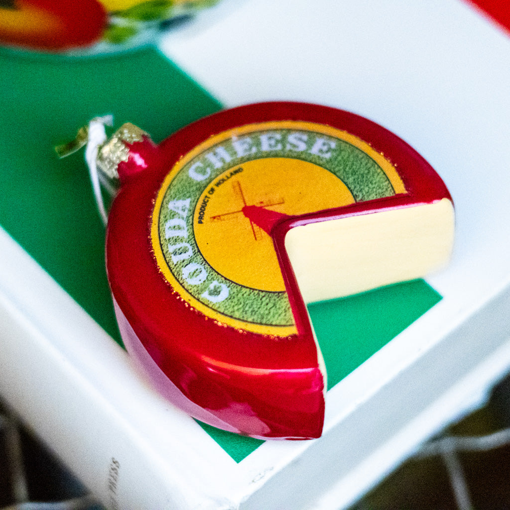 Gouda Cheese Wheel Glass Ornament