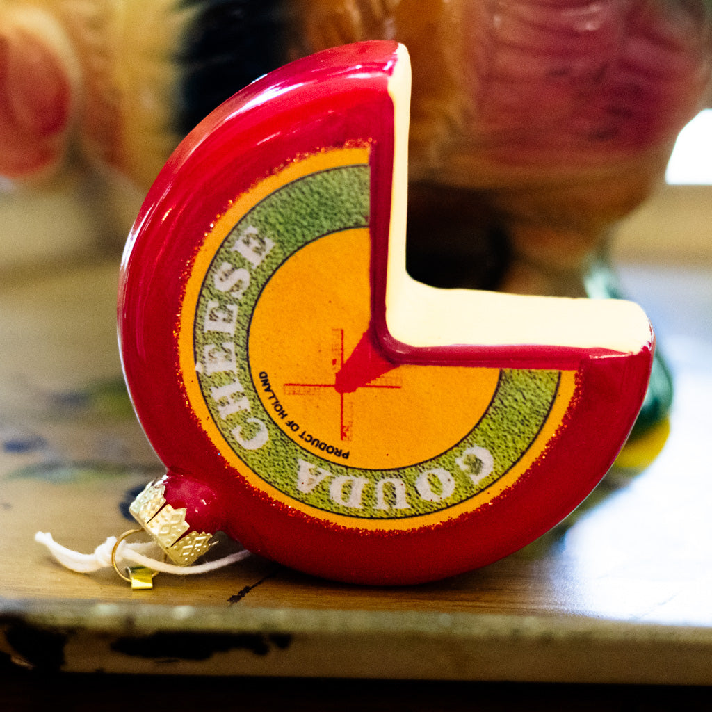 Gouda Cheese Wheel Glass Ornament