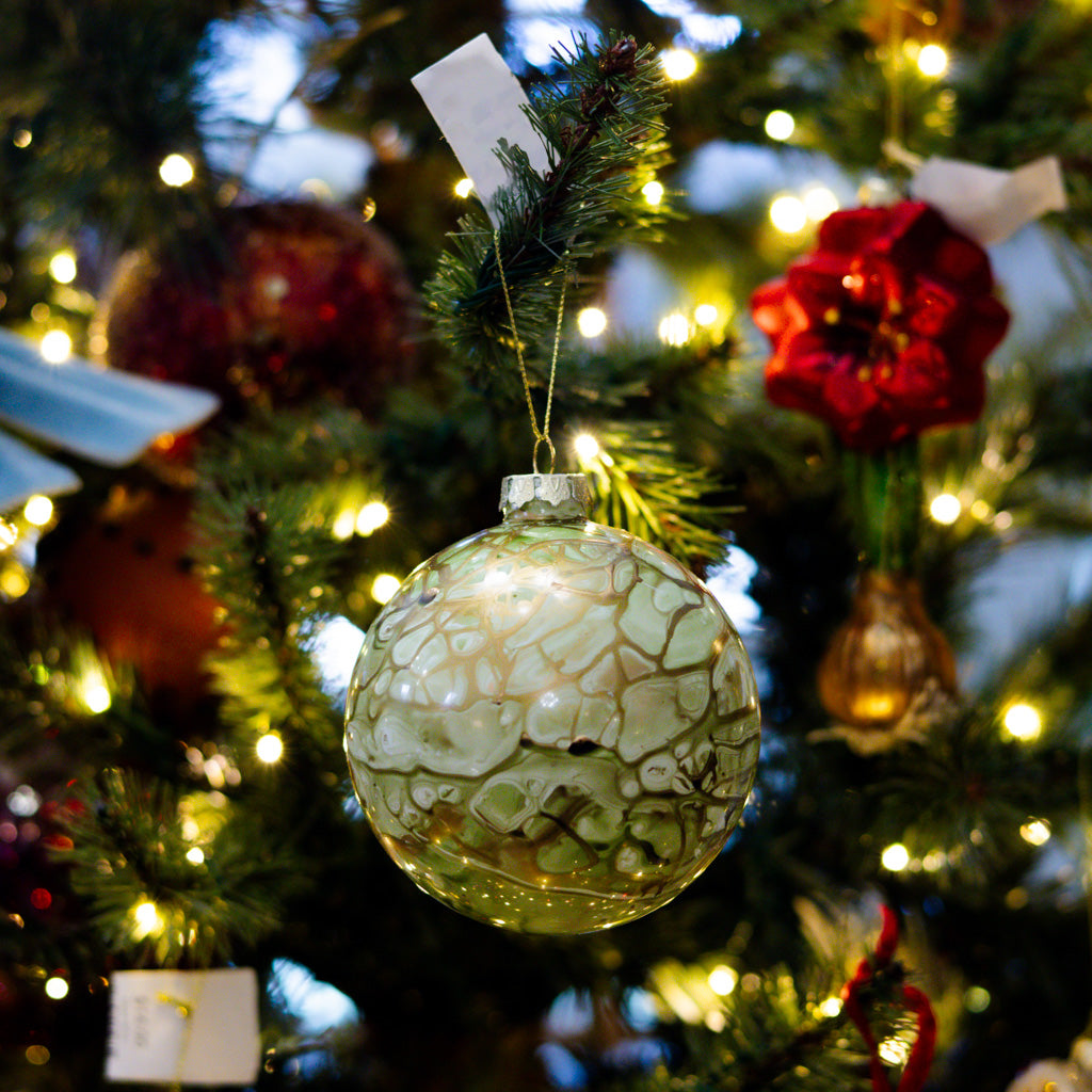 Green Glass Marbled Ball Ornament