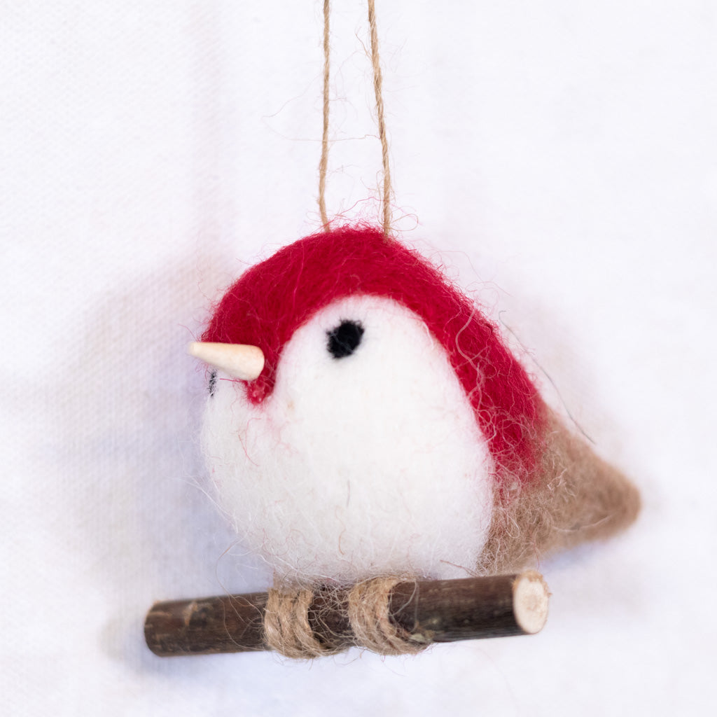 Felt Red White Robin with Tan Tail