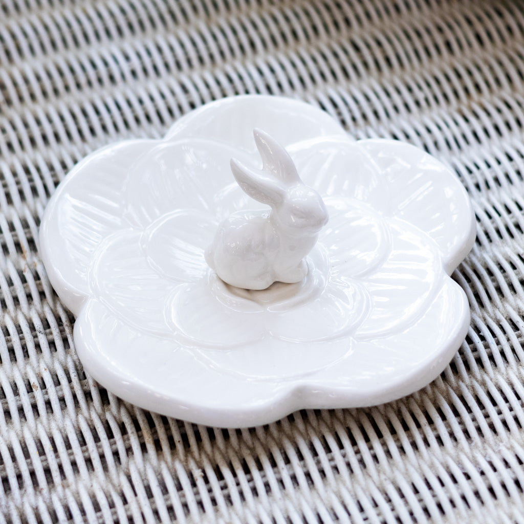 Sitting Rabbit Dish White Ceramic