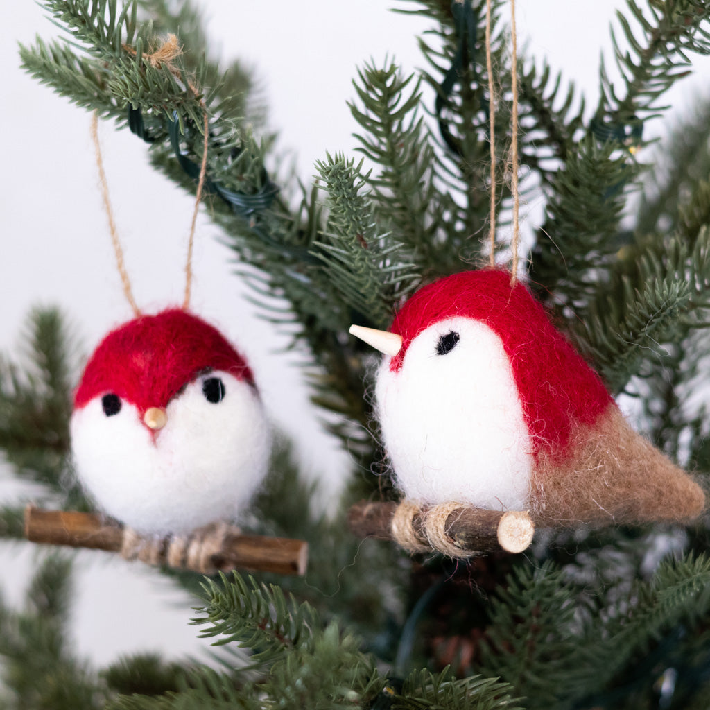 Felt Red White Robin with Tan Tail