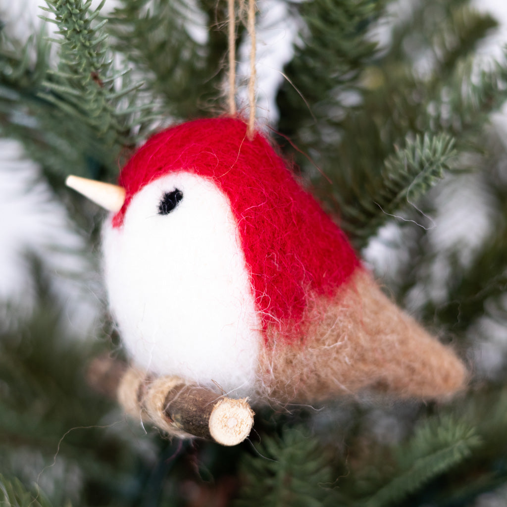 Felt Red White Robin with Tan Tail