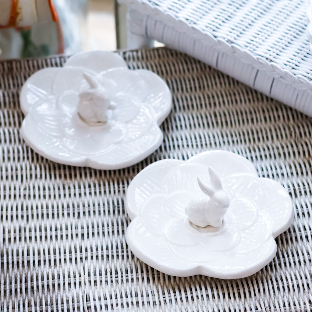 Sitting Rabbit Dish White Ceramic