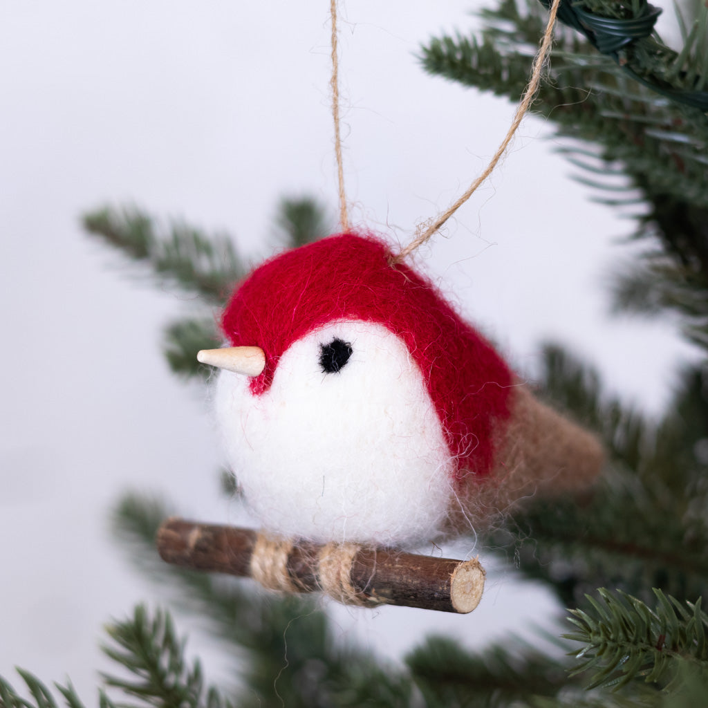 Felt Red White Robin with Tan Tail