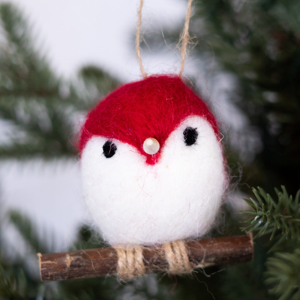 Felt Red White Robin with Tan Tail