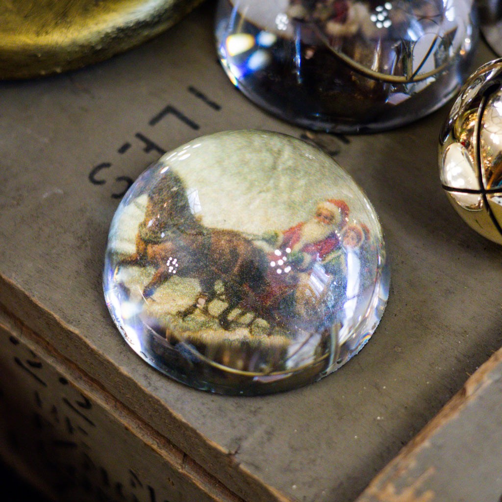 Santa in Sleigh Glass Paperweight