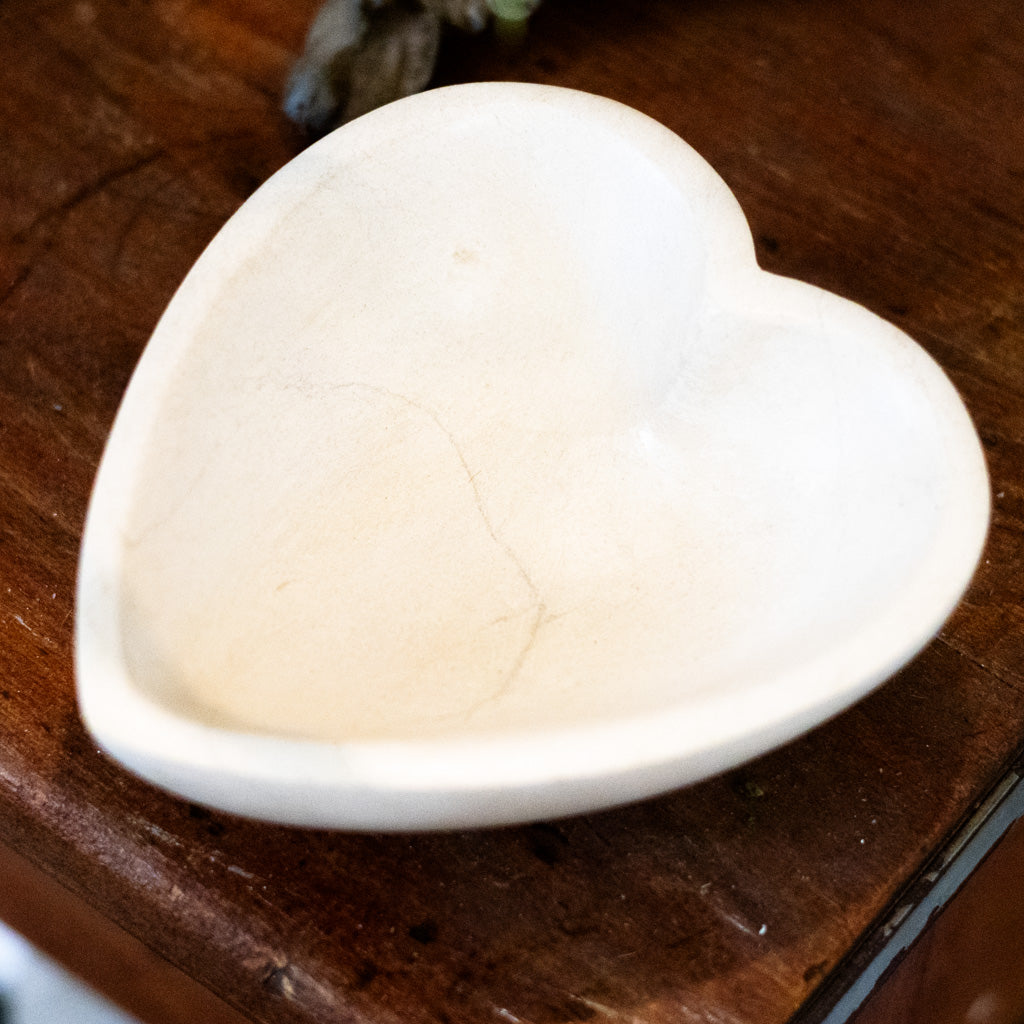 Hand-Carved White Stone Heart Bowl