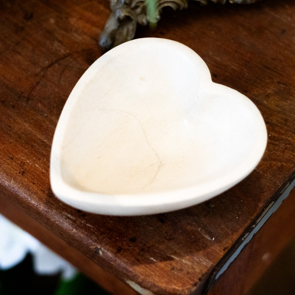 Hand-Carved White Stone Heart Bowl