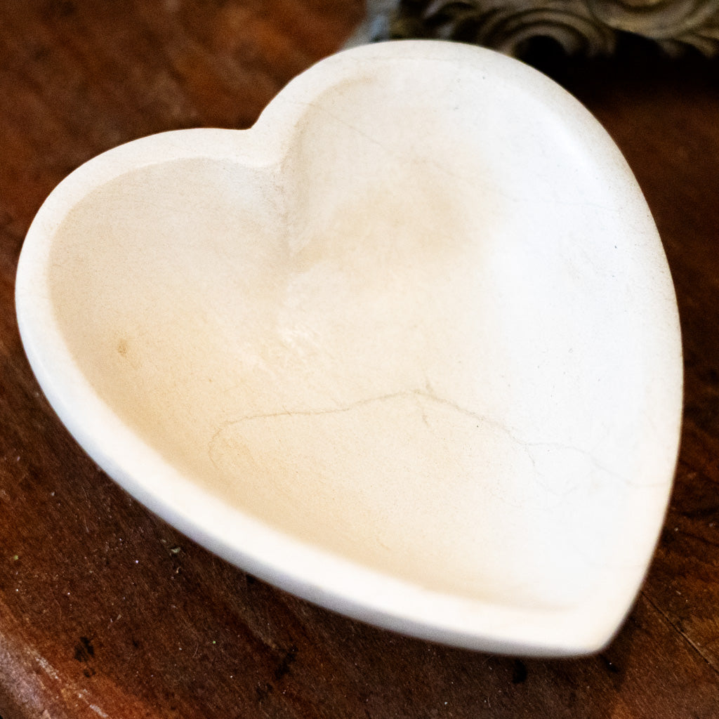 Hand-Carved White Stone Heart Bowl