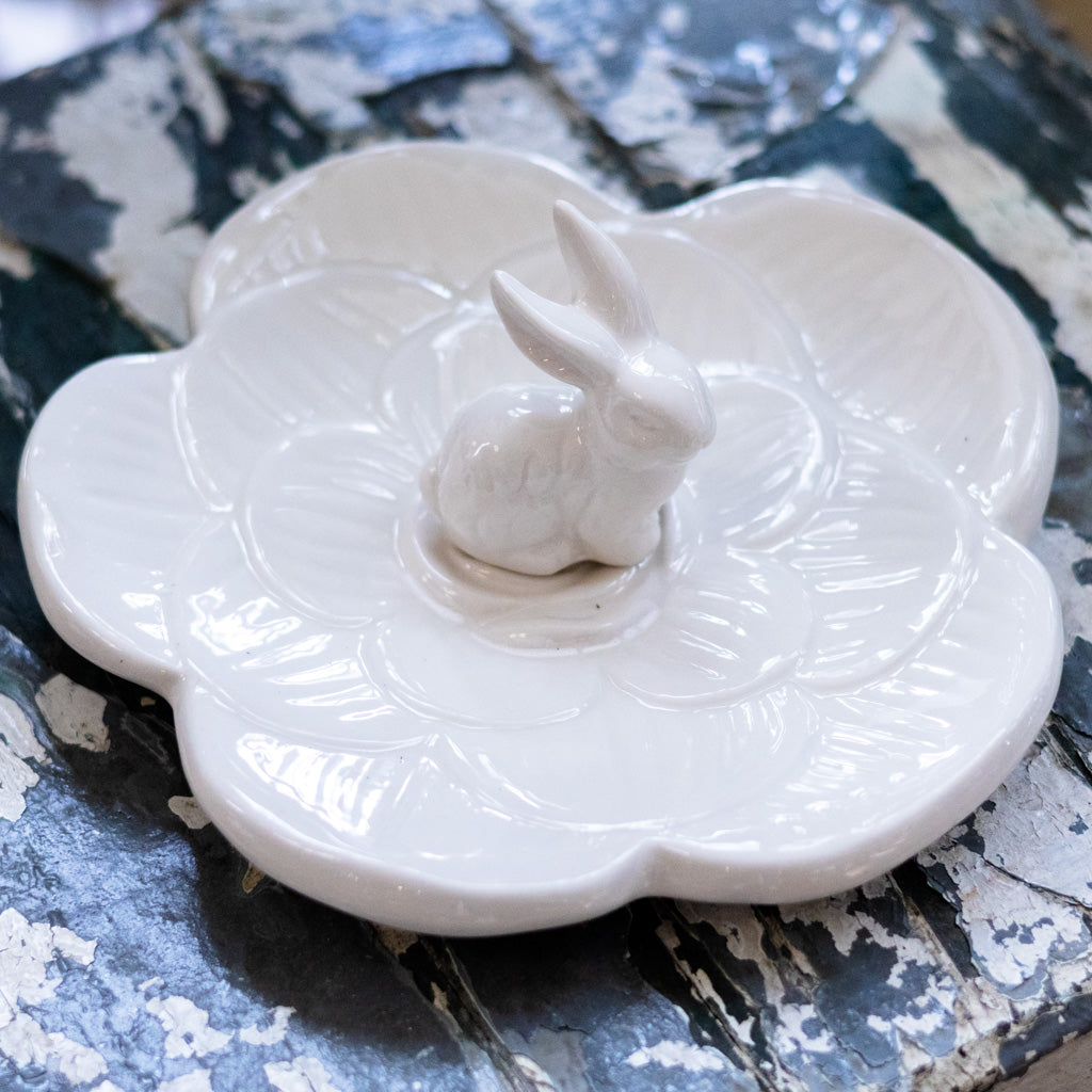 Sitting Rabbit Dish White Ceramic
