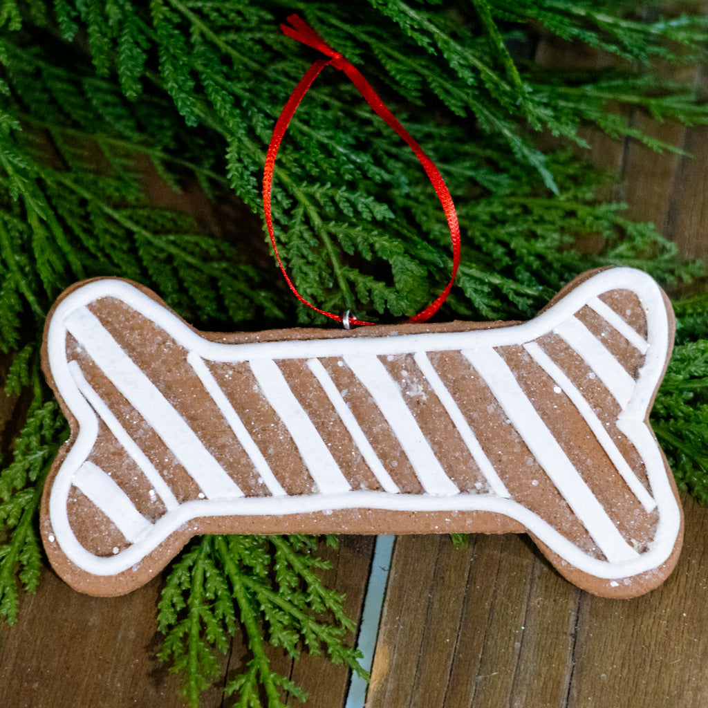 Gingerbread Dog Bone with Stripes Ornament