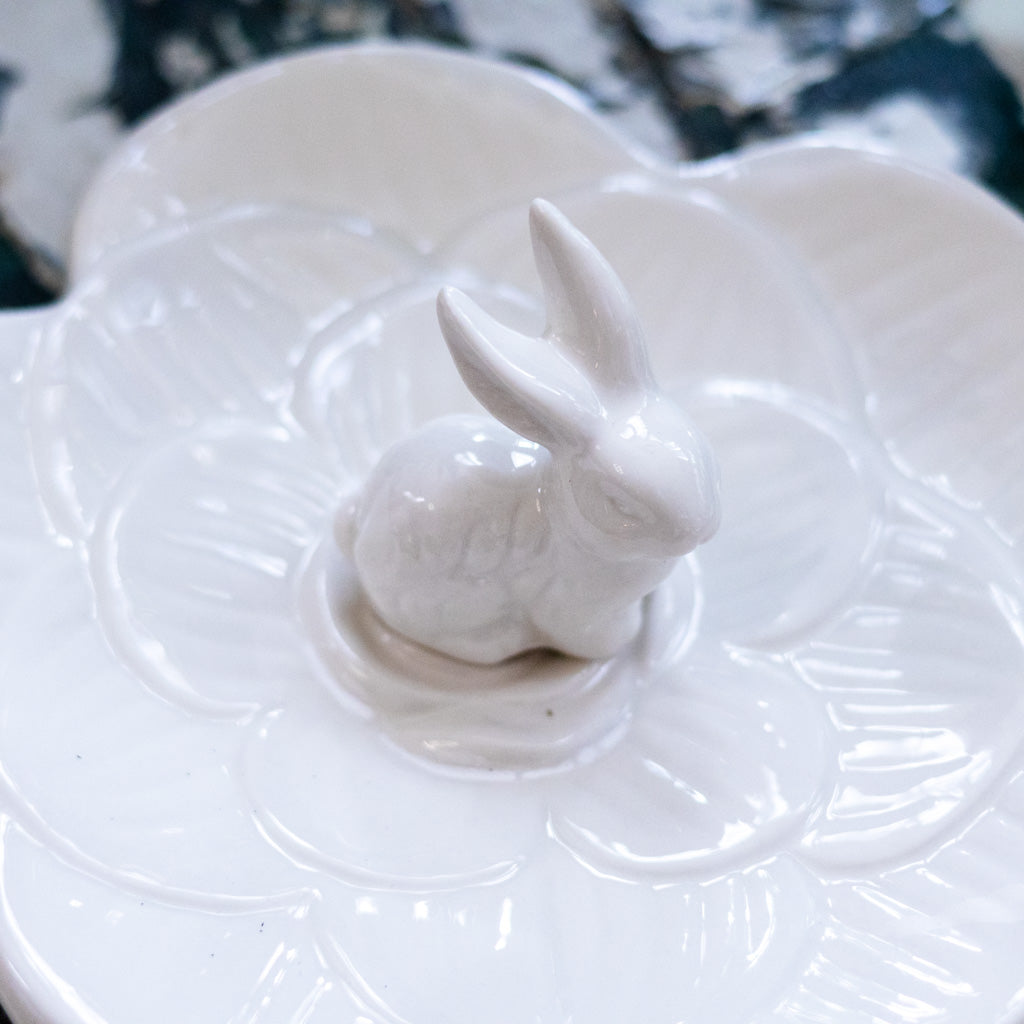 Sitting Rabbit Dish White Ceramic