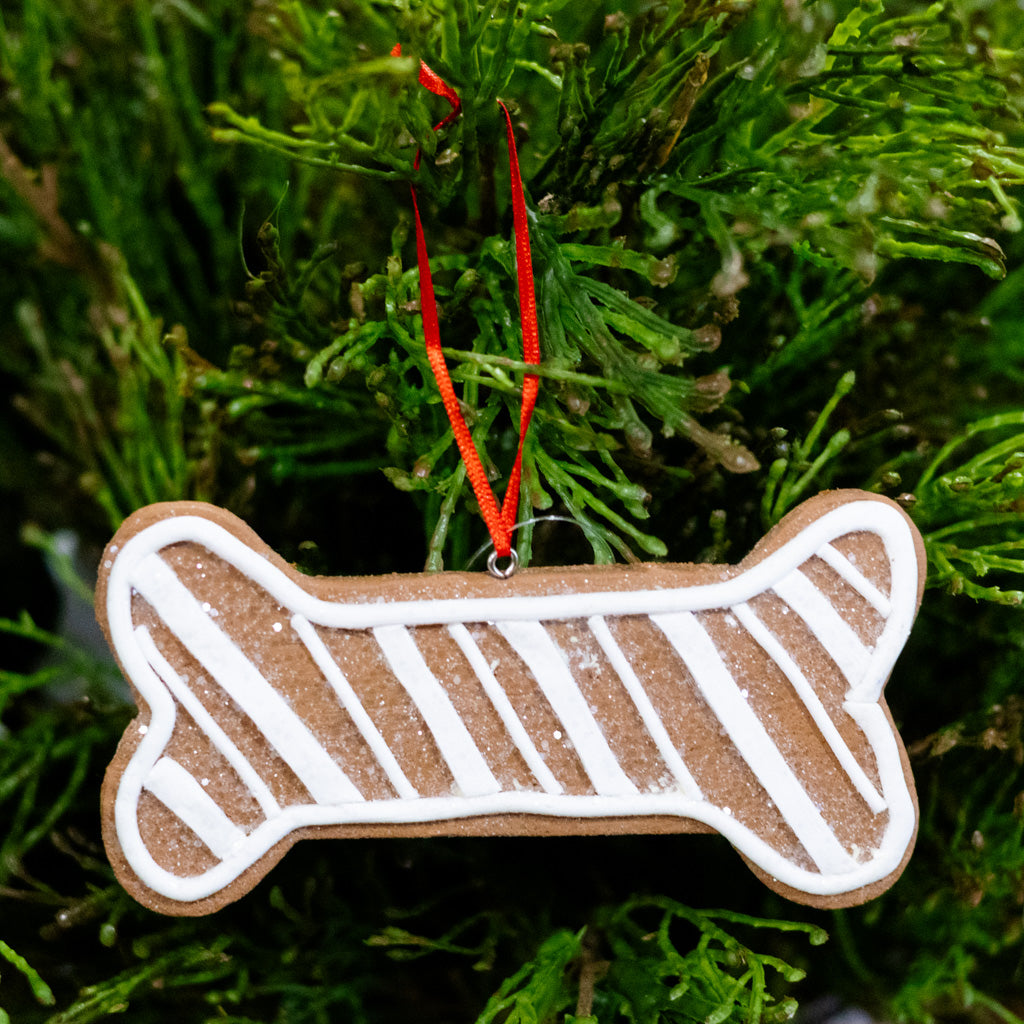 Gingerbread Dog Bone with Stripes Ornament