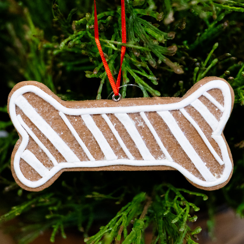 Gingerbread Dog Bone with Stripes Ornament