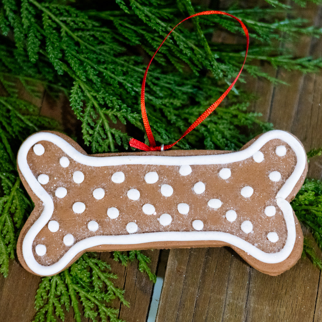 Gingerbread Dog Bone with Dots Ornament