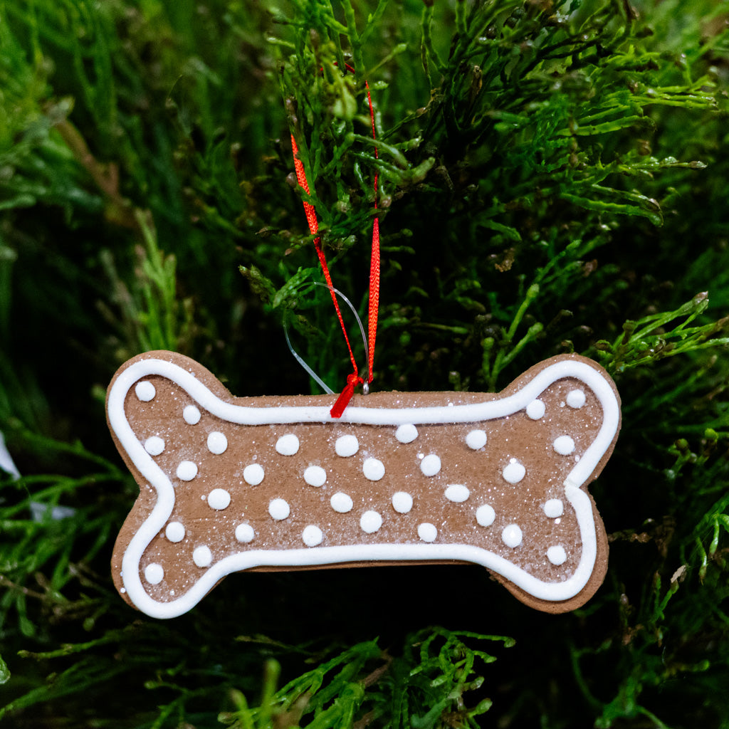 Gingerbread Dog Bone with Dots Ornament