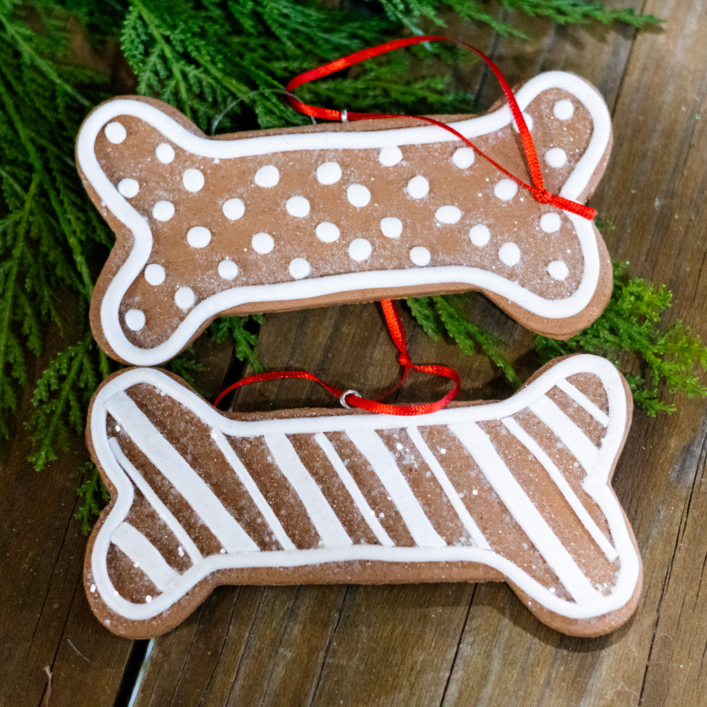 Gingerbread Dog Bone with Dots Ornament