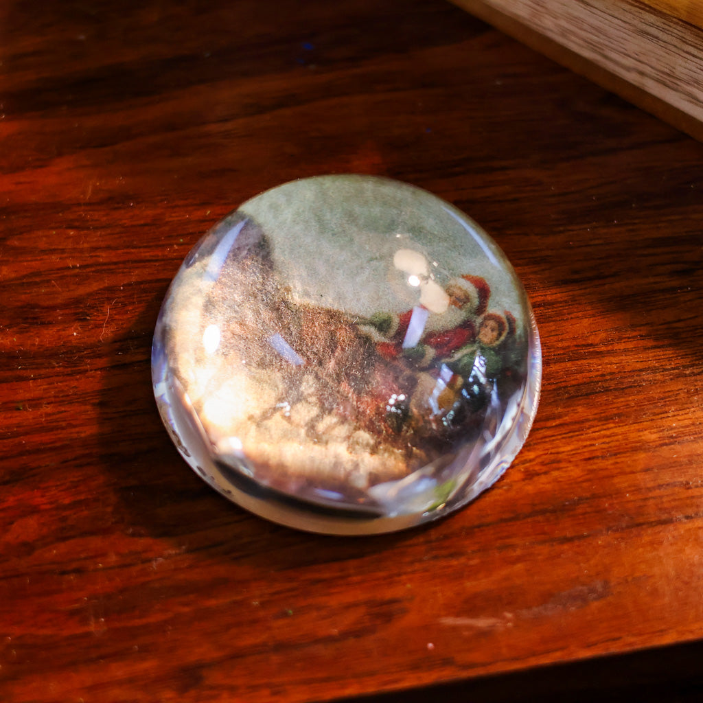 Santa in Sleigh Glass Paperweight