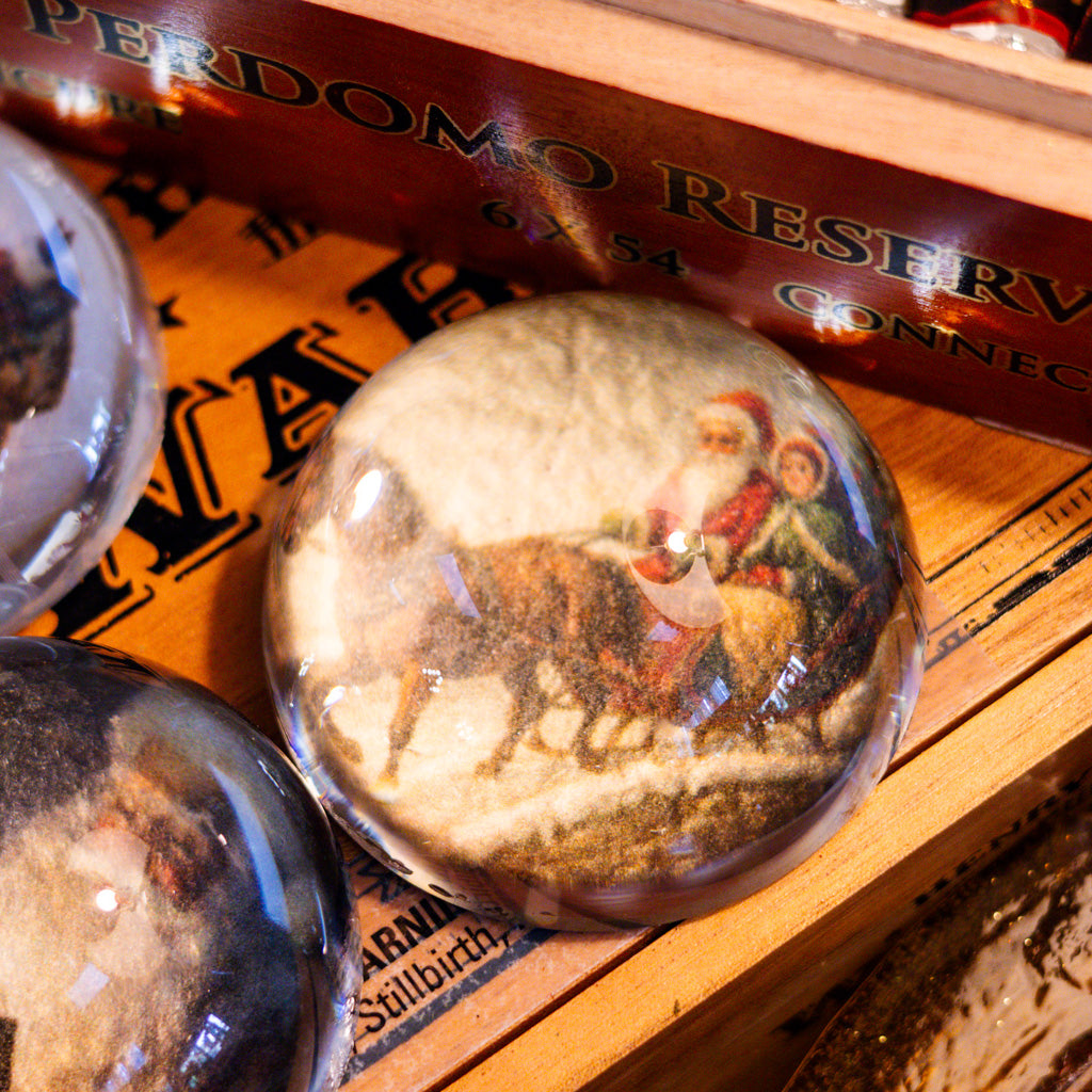 Santa in Sleigh Glass Paperweight