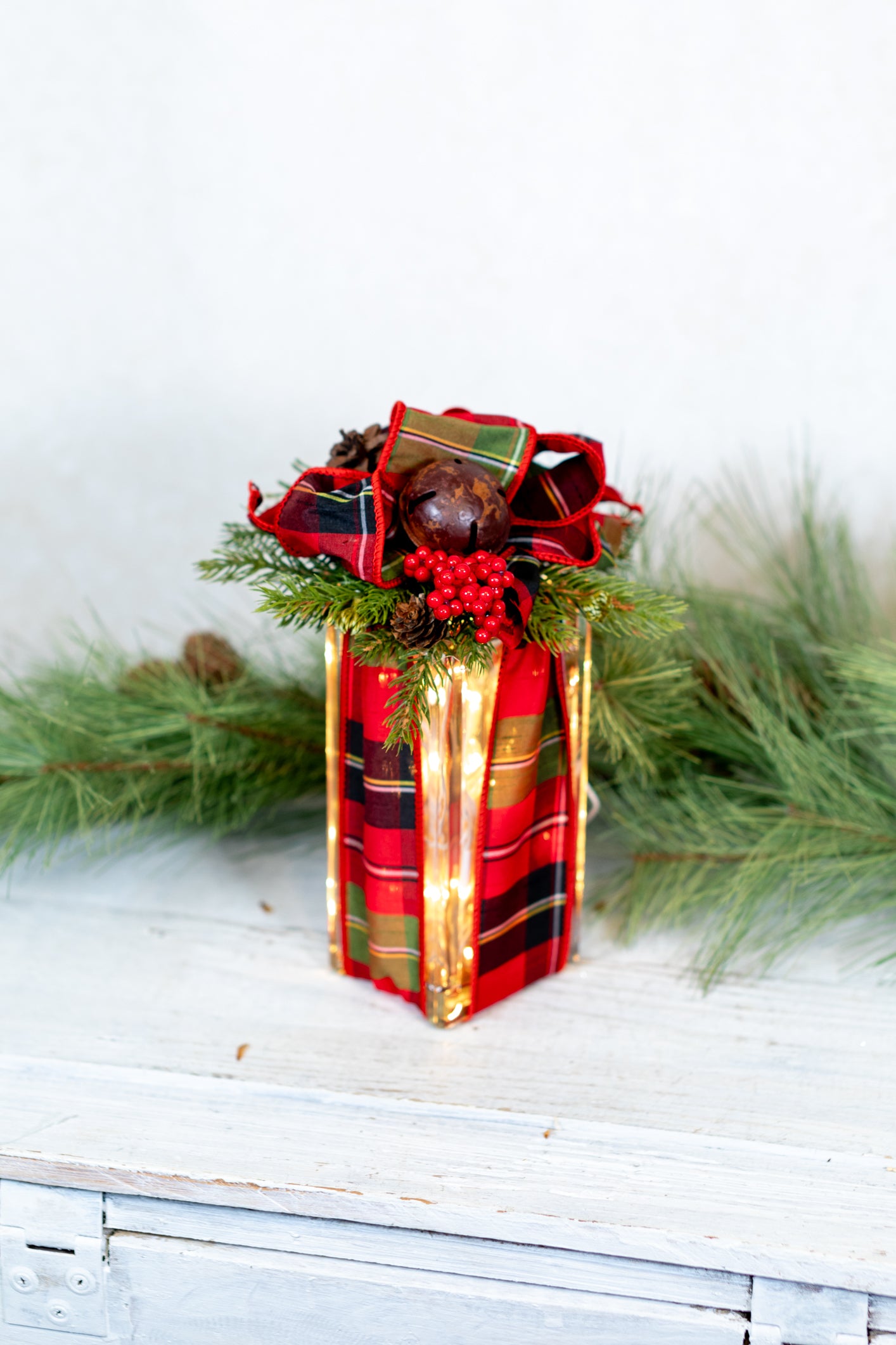 Red & Green Plaid Jingle Bell Holiday Vertical Light Block