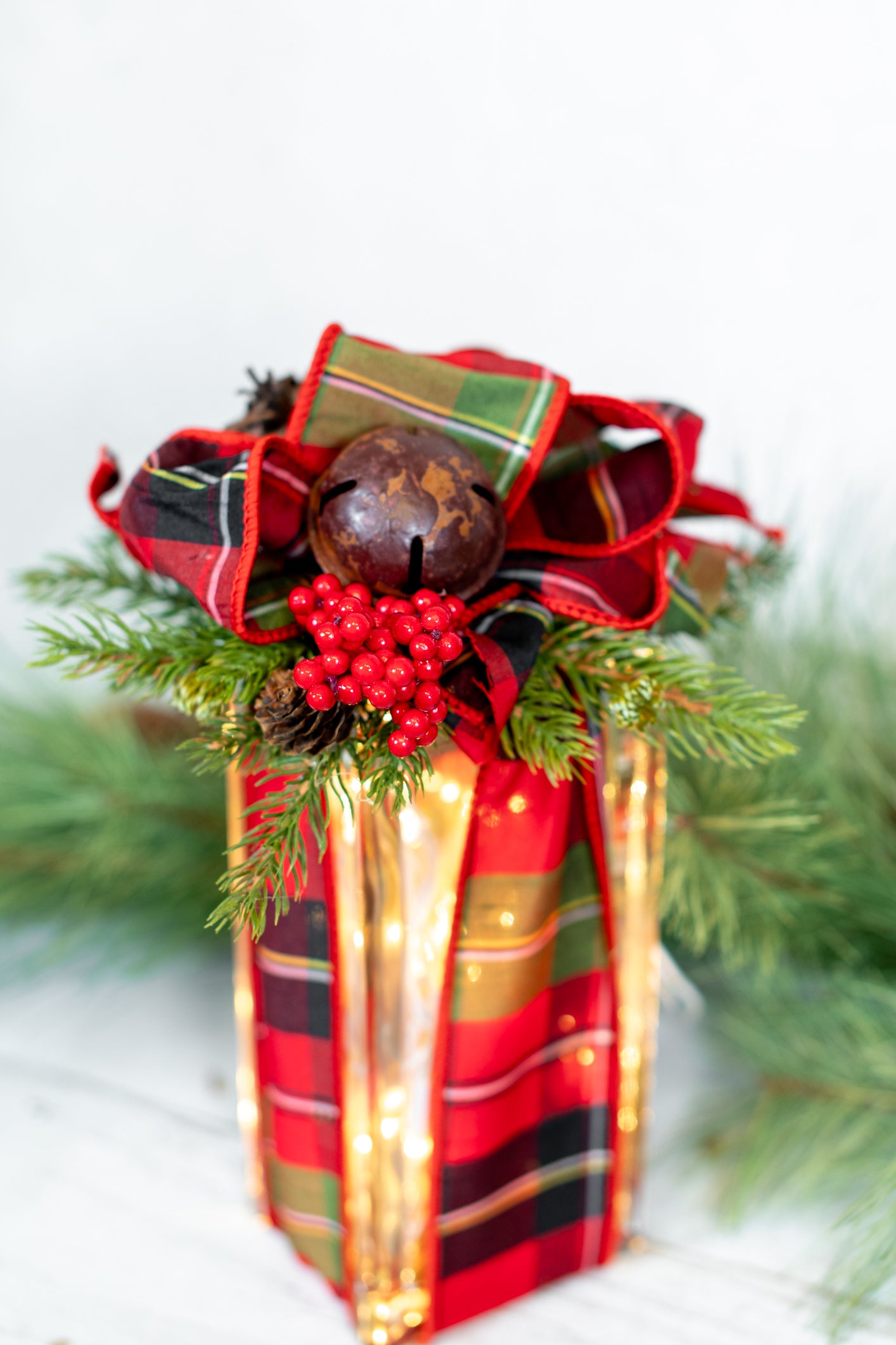 Red & Green Plaid Jingle Bell Holiday Vertical Light Block