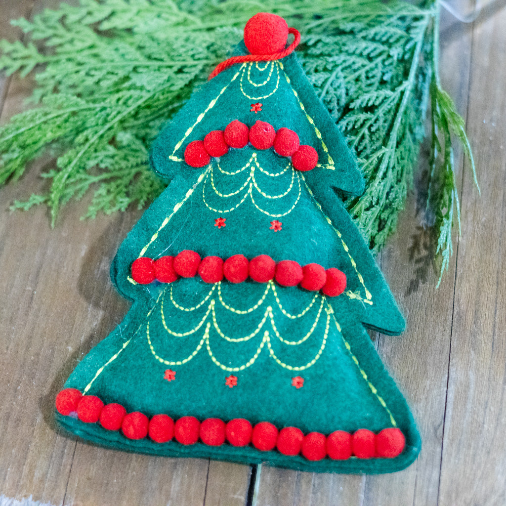 Felt Christmas Tree with Beaded Garland Ornament