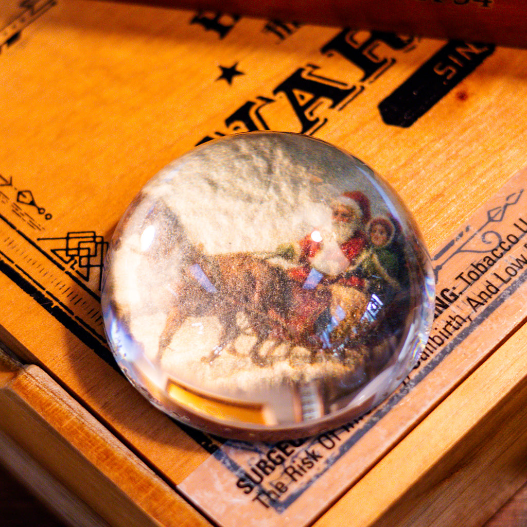Santa in Sleigh Glass Paperweight