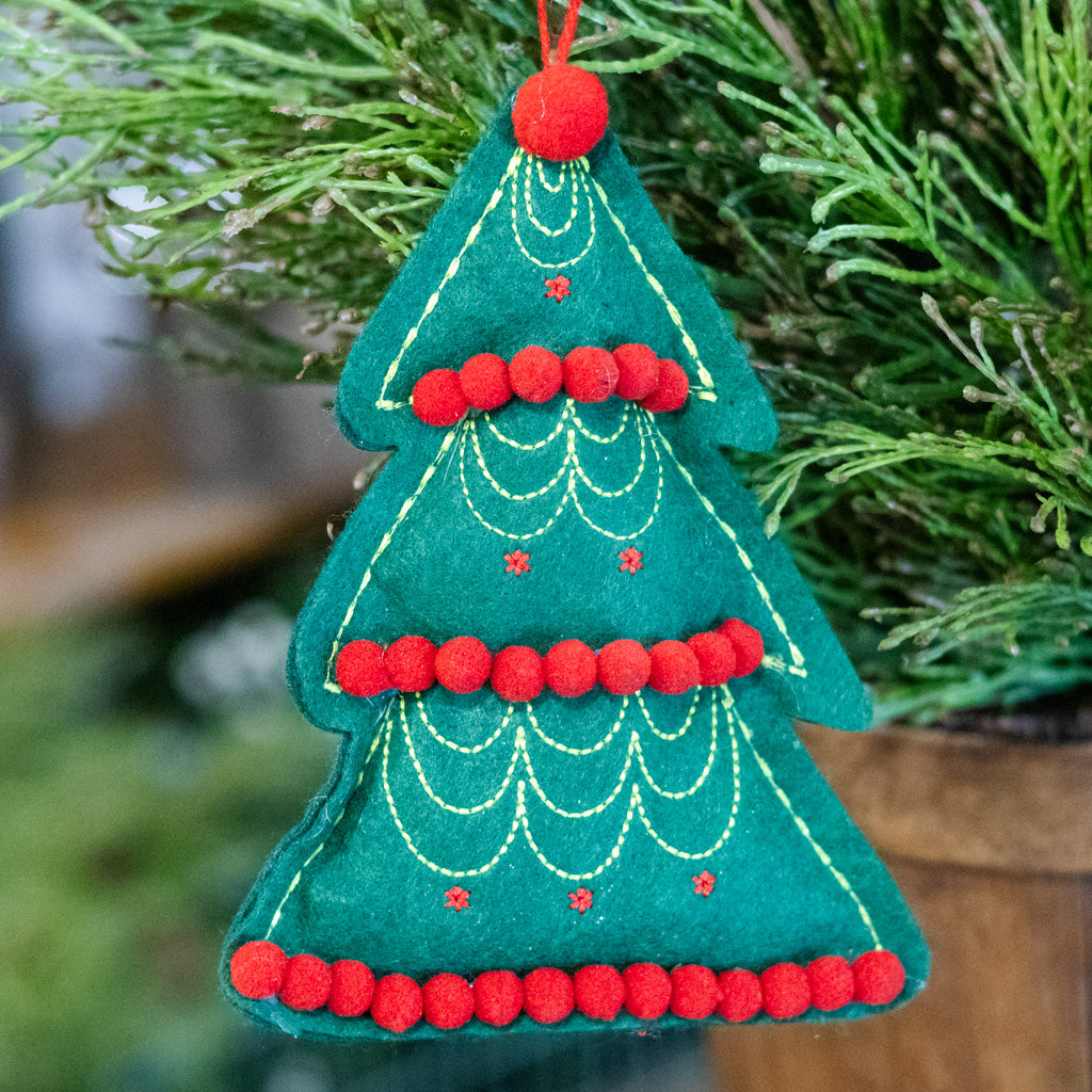 Felt Christmas Tree with Beaded Garland Ornament
