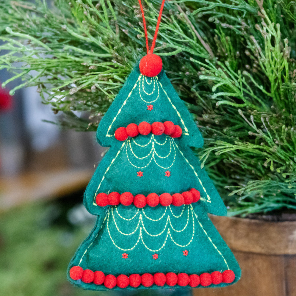 Felt Christmas Tree with Beaded Garland Ornament