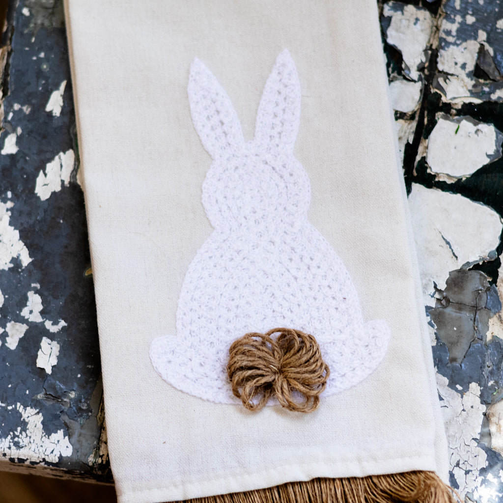 Tea Towel with White Embroidered Easter Bunny