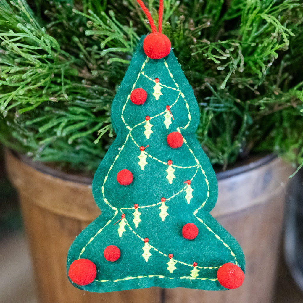 Felt Christmas Tree with Holly Garland Ornament