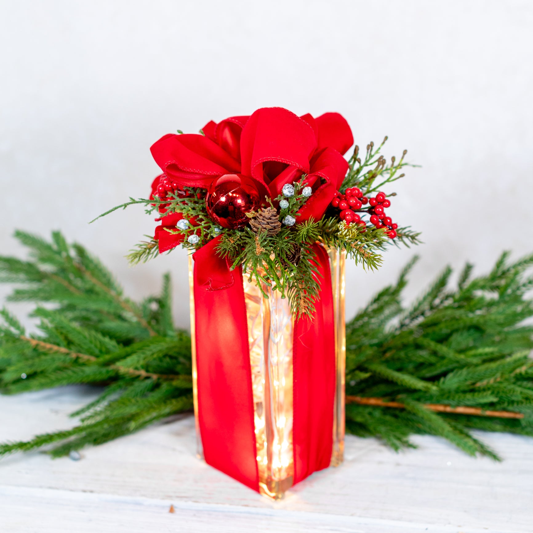 Battery Operated Elegant Red Holiday Vertical Light Block