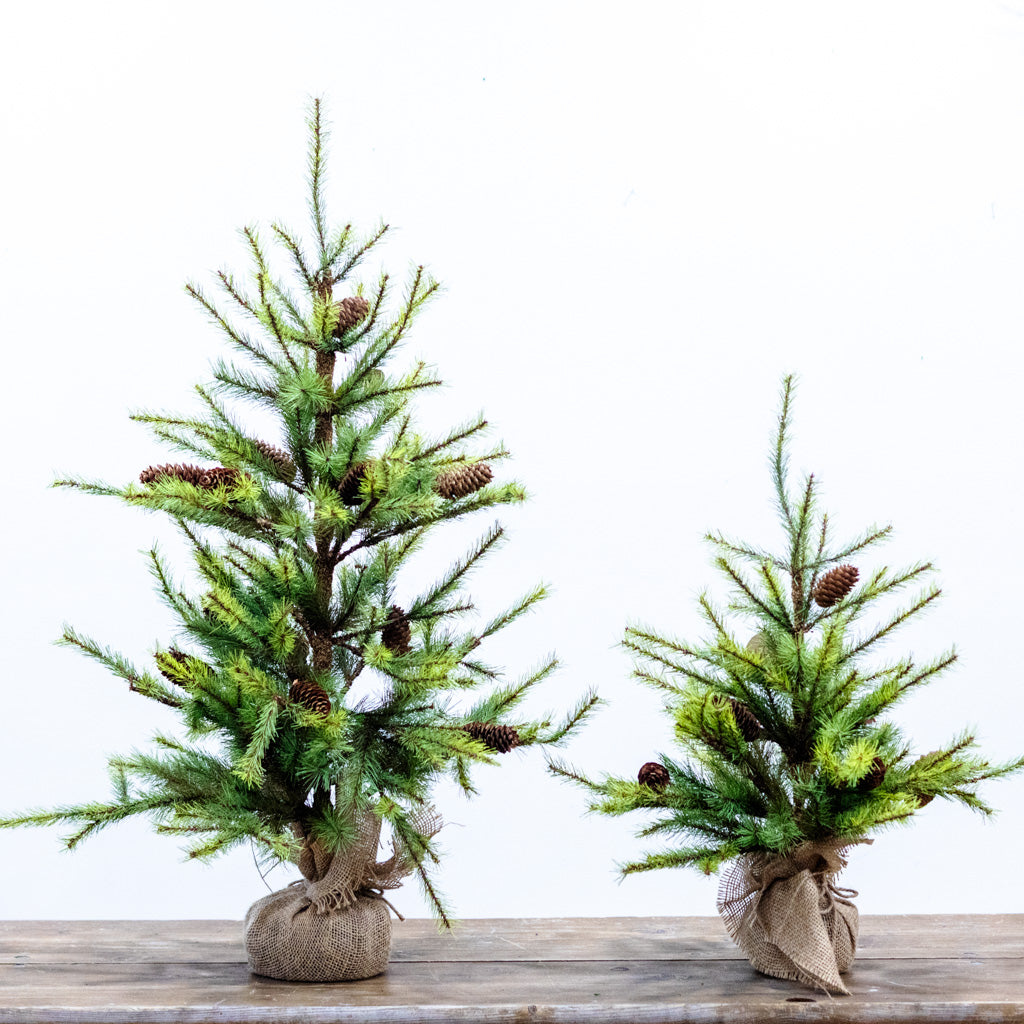 Tall Pine Pinecone Tree with Burlap Bag