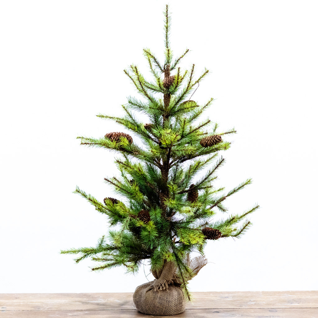 Tall Pine Pinecone Tree with Burlap Bag