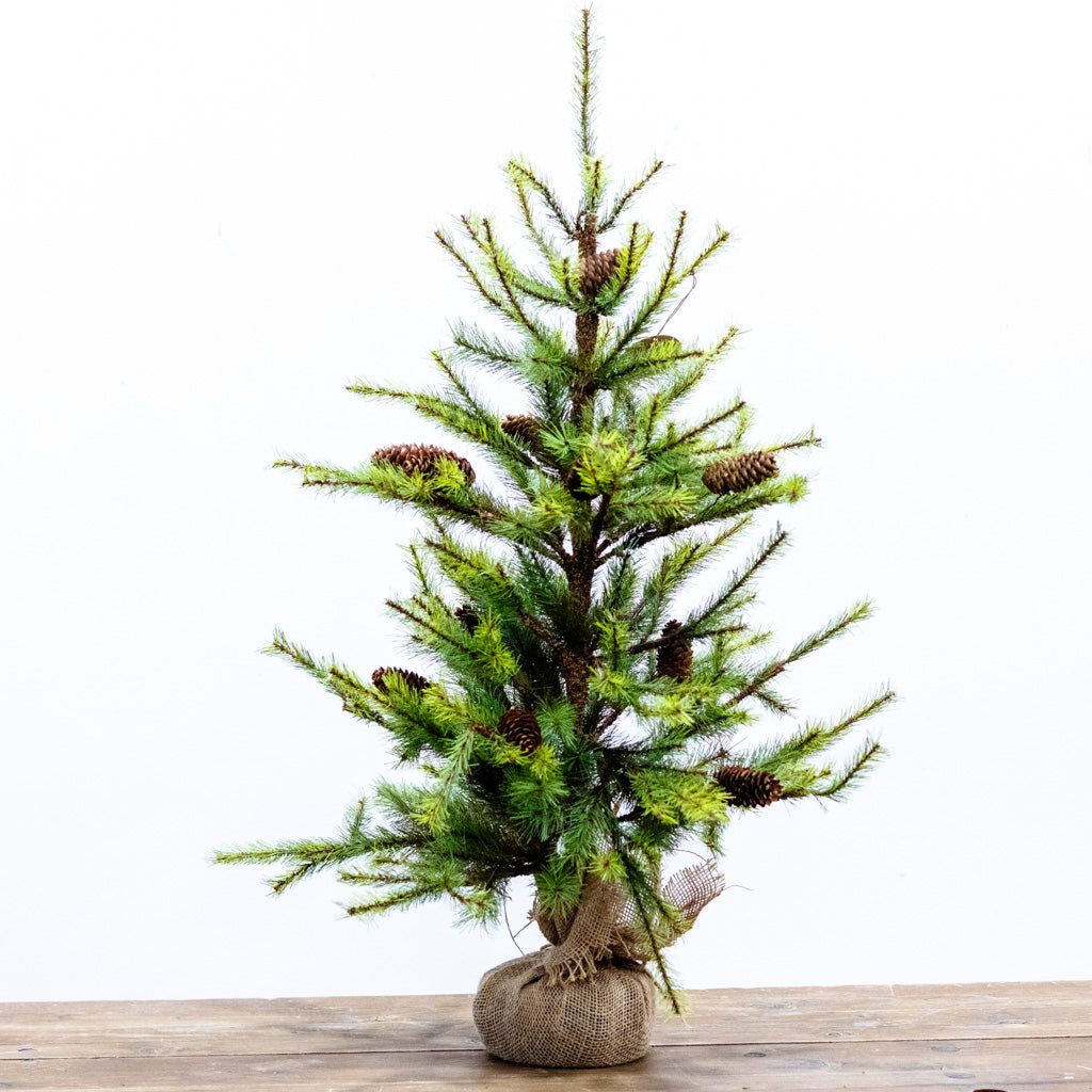 Tall Pine Pinecone Tree with Burlap Bag