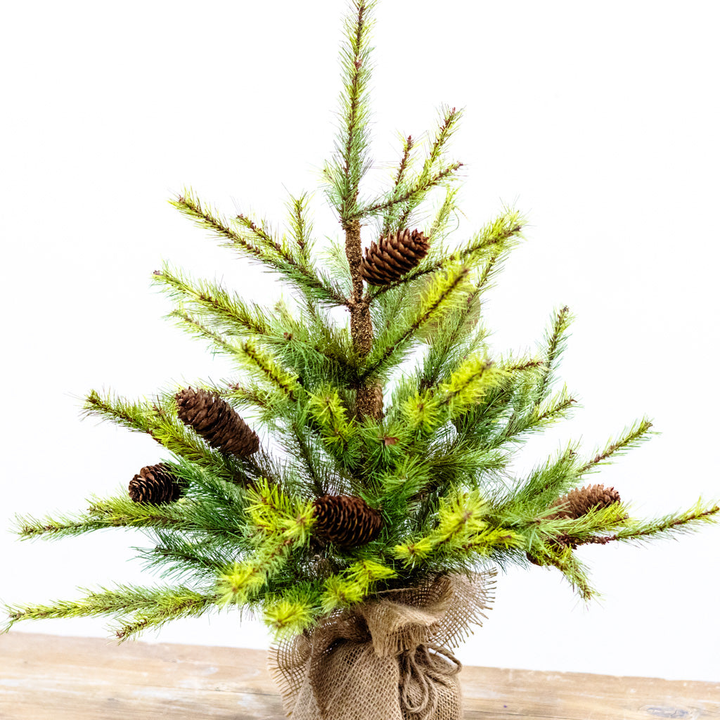 Short Pine Pinecone Tree with Burlap Bag