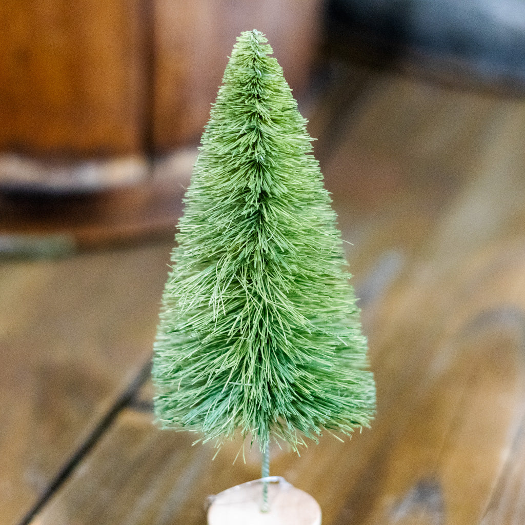 Light Green Sisal Bottle Brush Tree on Red and White Spool