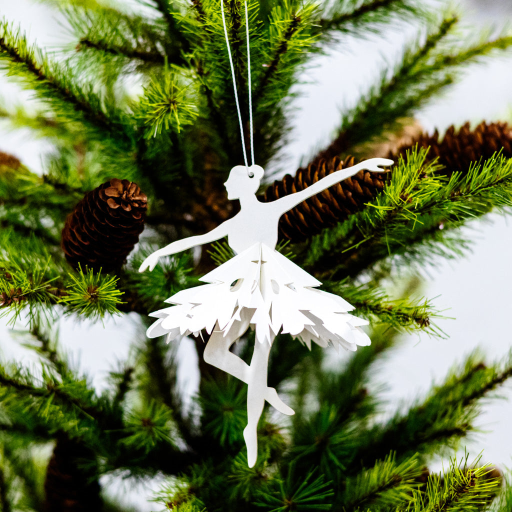 White Paper Plywood Winter Ballerina Ornament