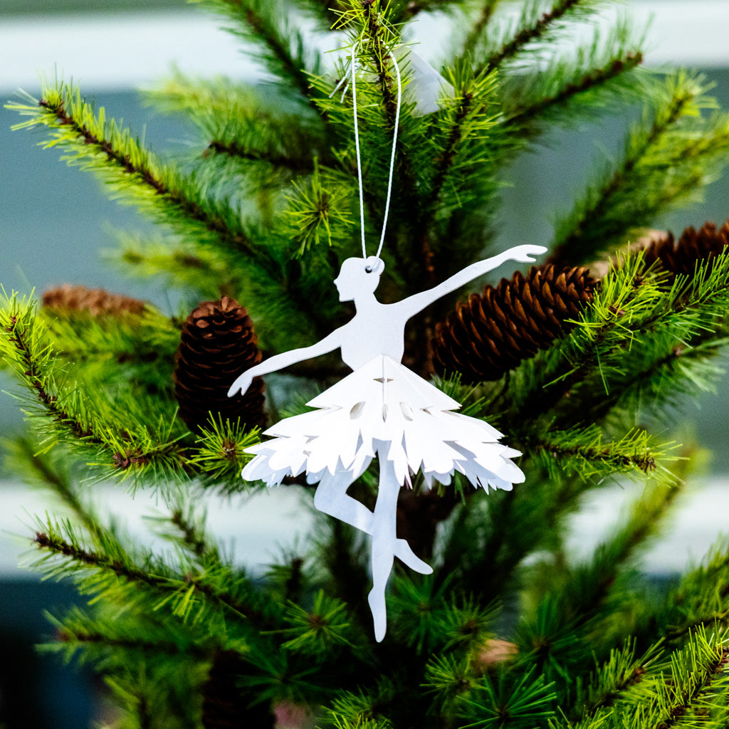 White Paper Plywood Winter Ballerina Ornament