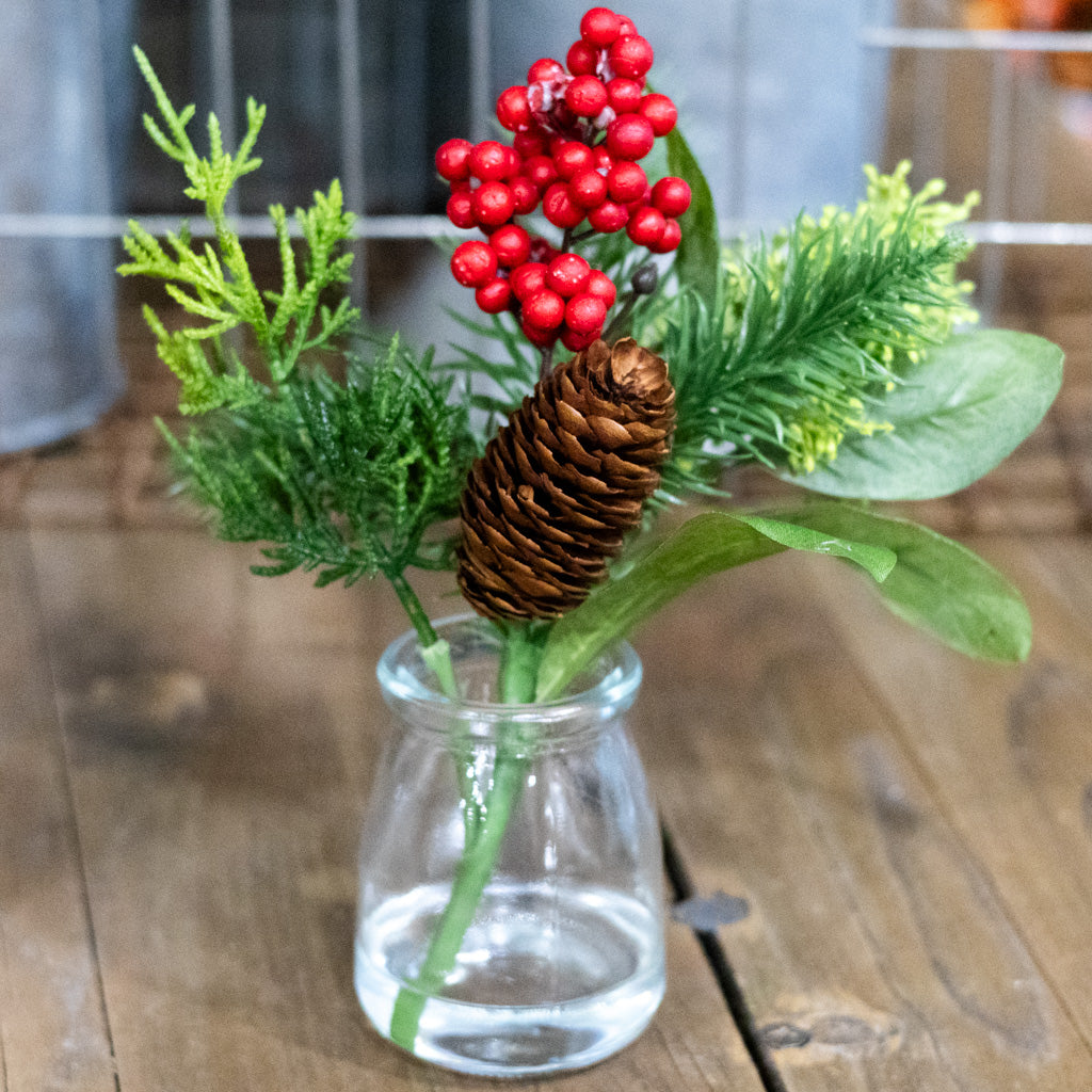 Berry Pinecone Pine in Glass Vase