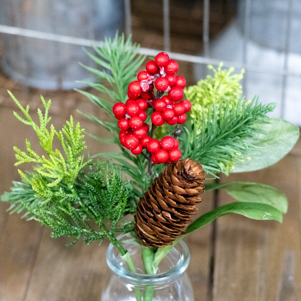 Berry Pinecone Pine in Glass Vase