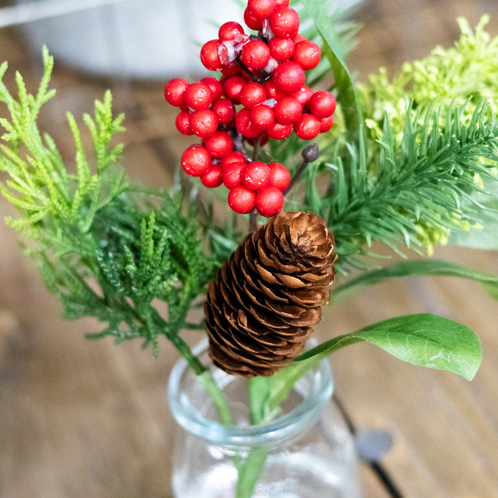 Berry Pinecone Pine in Glass Vase