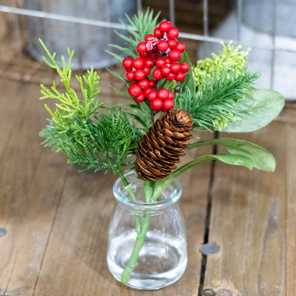 Berry Pinecone Pine in Glass Vase